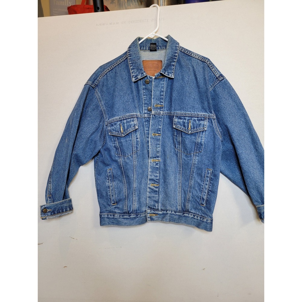Structure Vintage Mens Denim Trucker Jacket Medium Wash Blue Cotton‎ Size S 1223